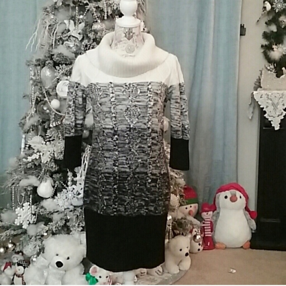 Cowl Neck 3/4 Length Sweater Dress Sandra Darren M